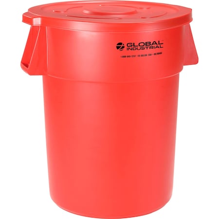 Global Industrial Plastic Trash Can with Lid, 55 Gallon Red 240464RDCL
